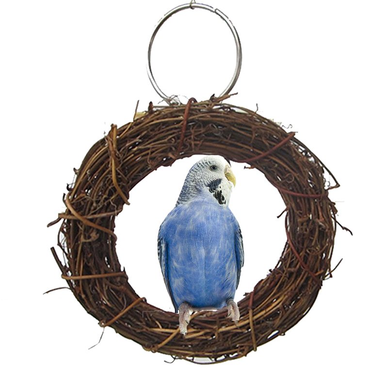 Walmklly Pet Cage Accessories Bird Toys Playing Perch Rattan Woven Standing Hanging Swing Toy for Parrot