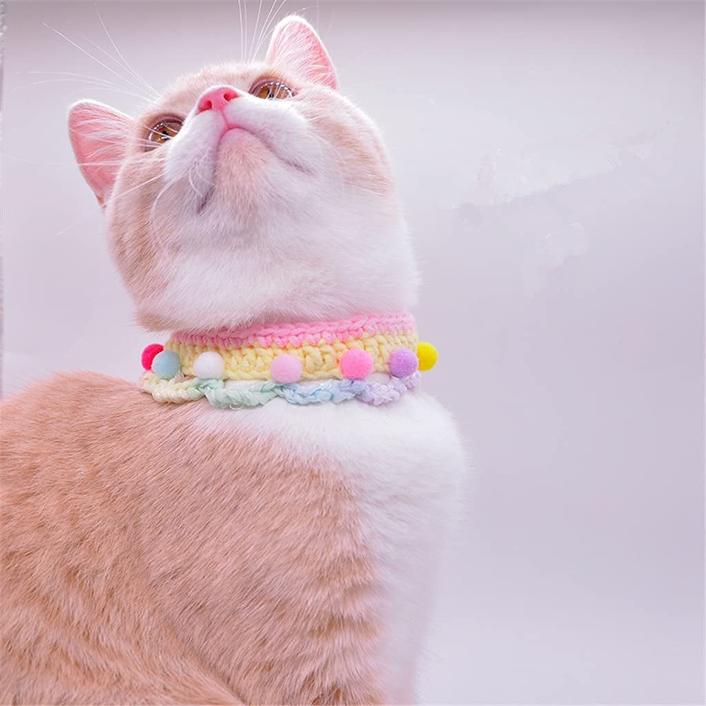 Handmade Rainbow Cats Accessories Knitted Pink Lace Adjustable Dog Bibs Bandana Cute Pet Neck Decor Scarf Ragdoll (L) Animals & Pet Supplies > Pet Supplies > Dog Supplies > Dog Apparel Tomator   