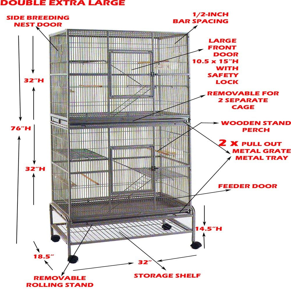 74" X-LARGE Double Stacker Multi-Level Small Animal Critter Rolling Stand Habitats Cage Guinea Pig Ferret Chinchilla Sugar Glider Rats Mice Hamster Gerbil Mouse Hedgehog Squirrel Rodent Degu Dagus Animals & Pet Supplies > Pet Supplies > Small Animal Supplies > Small Animal Habitats & Cages Mcage   