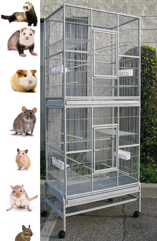 74" X-LARGE Double Stacker Multi-Level Small Animal Critter Rolling Stand Habitats Cage Guinea Pig Ferret Chinchilla Sugar Glider Rats Mice Hamster Gerbil Mouse Hedgehog Squirrel Rodent Degu Dagus