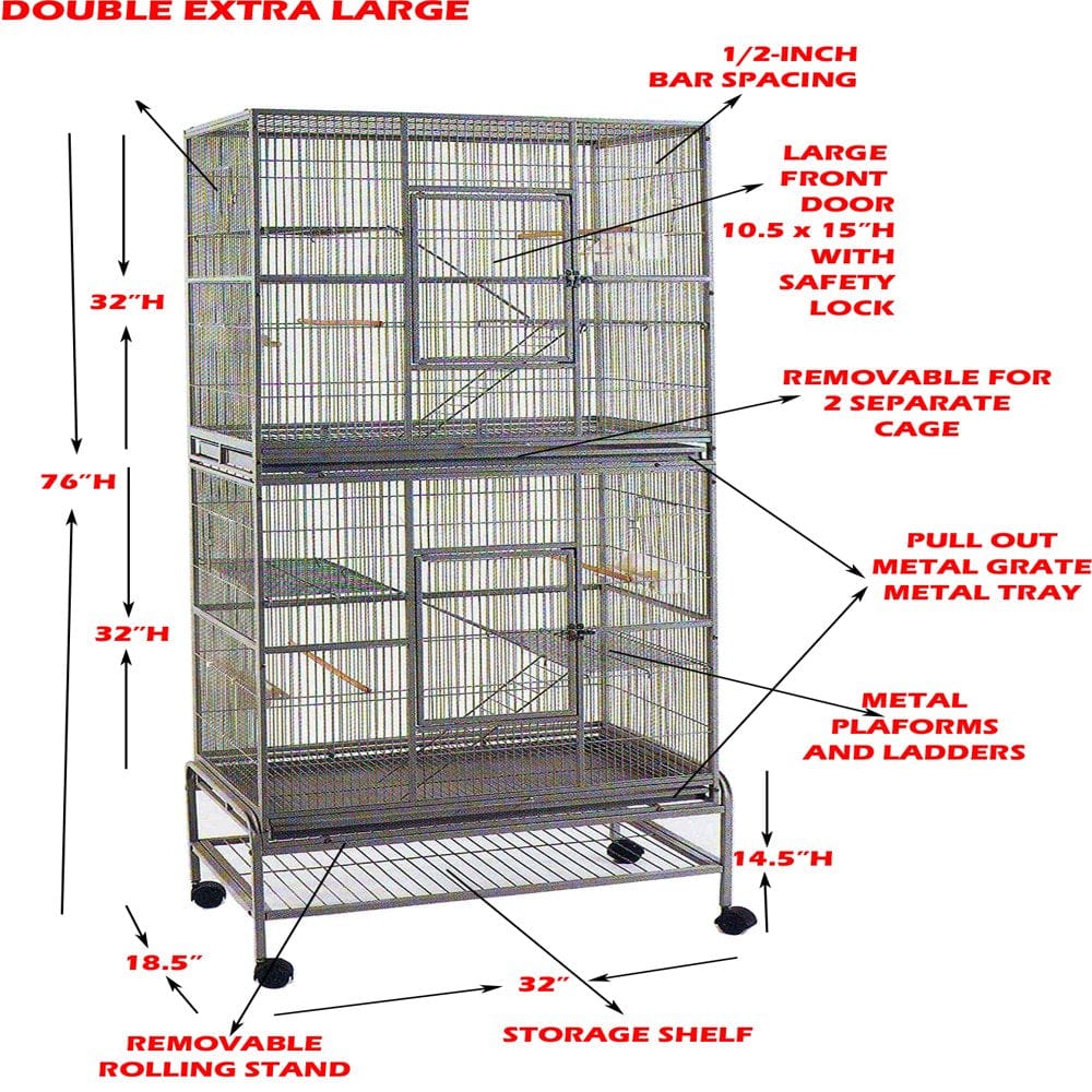 74" X-LARGE Double Stacker Multi-Level Small Animal Critter Rolling Stand Mouse Habitats Ferret Cage Guinea Pig Chinchilla Sugar Glider Rats Mice Hamster Gerbil Hedgehog Squirrel Rodent Degu Dagus Animals & Pet Supplies > Pet Supplies > Small Animal Supplies > Small Animal Habitats & Cages Mcage   