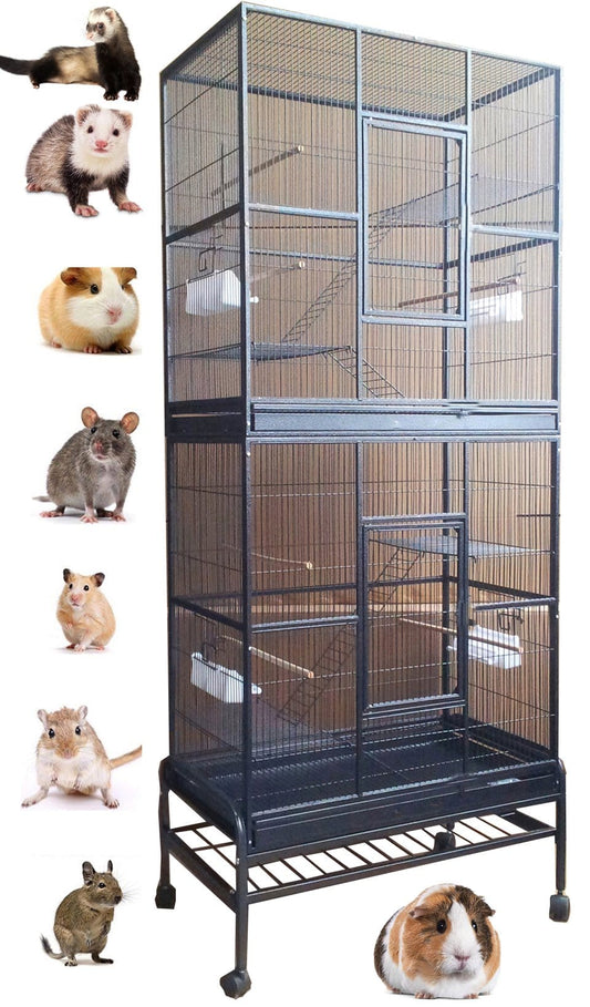 74" X-LARGE Double Stacker Multi-Level Small Animal Critter Rolling Stand Mouse Habitats Ferret Cage Guinea Pig Chinchilla Sugar Glider Rats Mice Hamster Gerbil Hedgehog Squirrel Rodent Degu Dagus Animals & Pet Supplies > Pet Supplies > Small Animal Supplies > Small Animal Habitats & Cages Mcage   