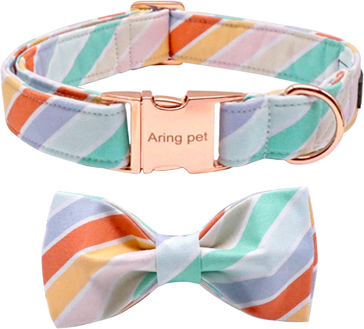 ARING PET Dog Collar with Detachable Bow, Adorable Bowtie Dog Collars, Adjustable & Comfortable Soft Collar Gift for Small Medium Large and Boy Girl Dogs. Animals & Pet Supplies > Pet Supplies > Dog Supplies > Dog Apparel ARING PET Colorful stripes XL 