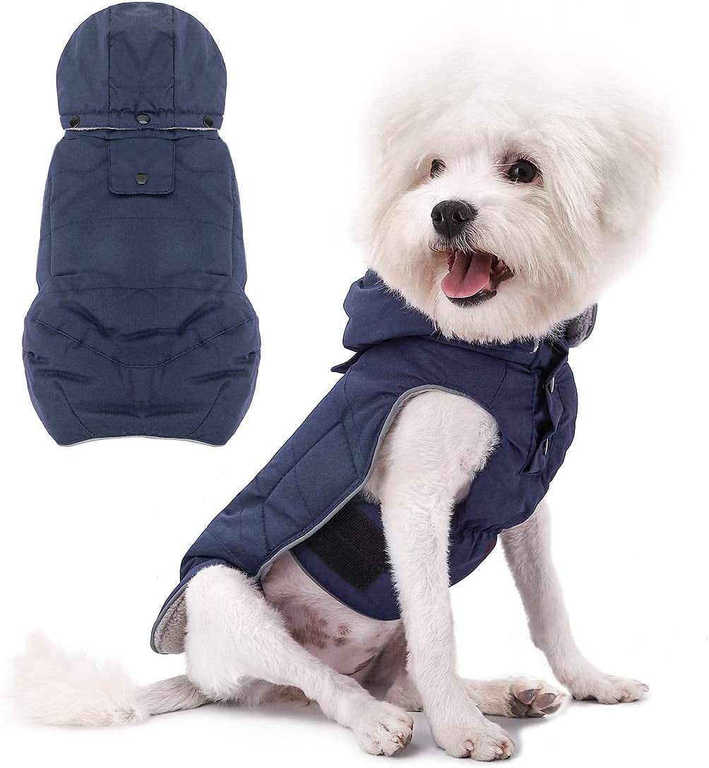 VOOPET Dog Jacket, Waterproof Warm Winter Coat for Small Medium Dogs - Soft Fleece Lining Pet Costume, Reflective Windproof Snowproof Cold Weather Padded Vest Dog Clothes with Detachable Hood (2XL) Animals & Pet Supplies > Pet Supplies > Dog Supplies > Dog Apparel voopet Dark Blue Medium (Pack of 1) 