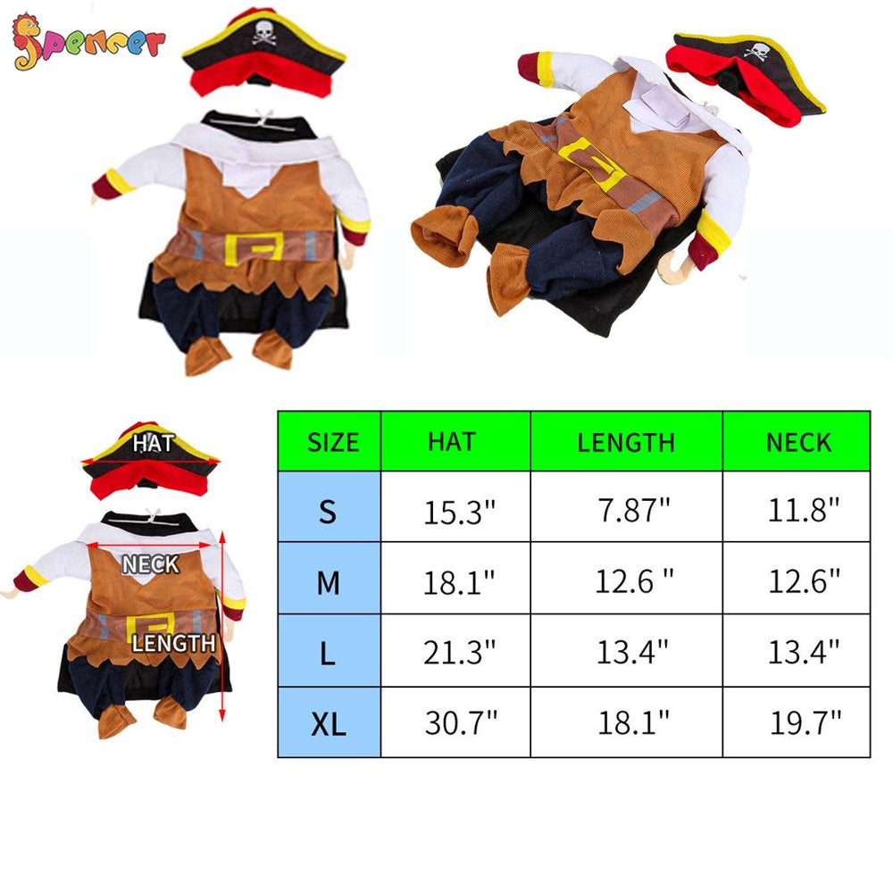 Spencer Funny Pirate Dog Cat Halloween Costume Outfit Pet Clothes Corsair Dressing up Party Apparel Jumpsuit plus Hat for Small Medium Large Dogs Cats "Size XL" Animals & Pet Supplies > Pet Supplies > Cat Supplies > Cat Apparel Spencer   