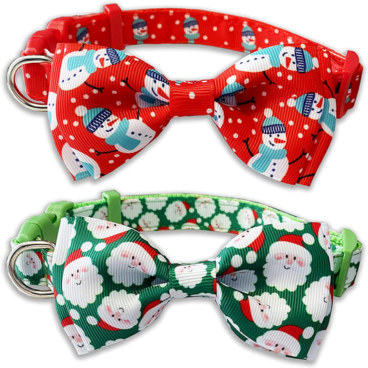 Christmas Dog Collar with Bow Tie, 2 Pack Holiday Santa and Snowman Collar for Small Medium Large Dogs Pets Puppies (Small-(11"-17") Neck * 5/8" Wide) Animals & Pet Supplies > Pet Supplies > Dog Supplies > Dog Apparel Pohshido Small-(11"-17") Neck * 5/8" Wide  