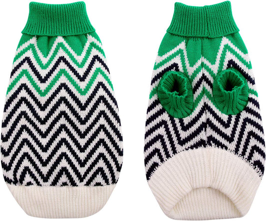 Queenmore Dog Christmas Stripe Sweater, Winter Turtleneck Warm Pullover Knit Sweater, Pet Thick Knitwear for Small, Medium Dogs (Geen, M Animals & Pet Supplies > Pet Supplies > Dog Supplies > Dog Apparel Queenmore Green X-Large 