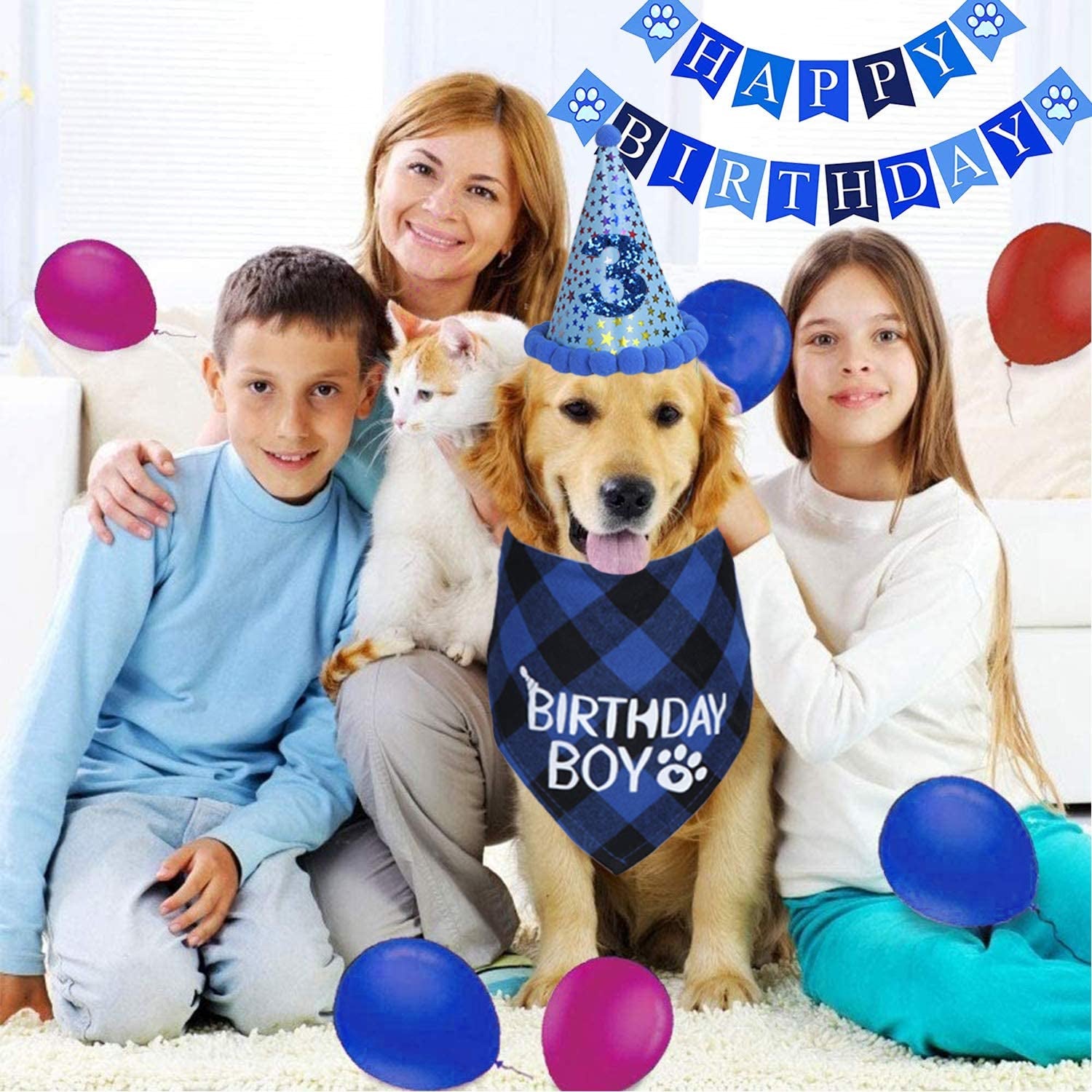 STMK Dog Birthday Party Set, Dog Birthday Bandana Triangle Scarf with Cute Dog Birthday Number Hat Dog Birthday Banner for Dog Birthday Party Supplies Animals & Pet Supplies > Pet Supplies > Dog Supplies > Dog Apparel STMK   