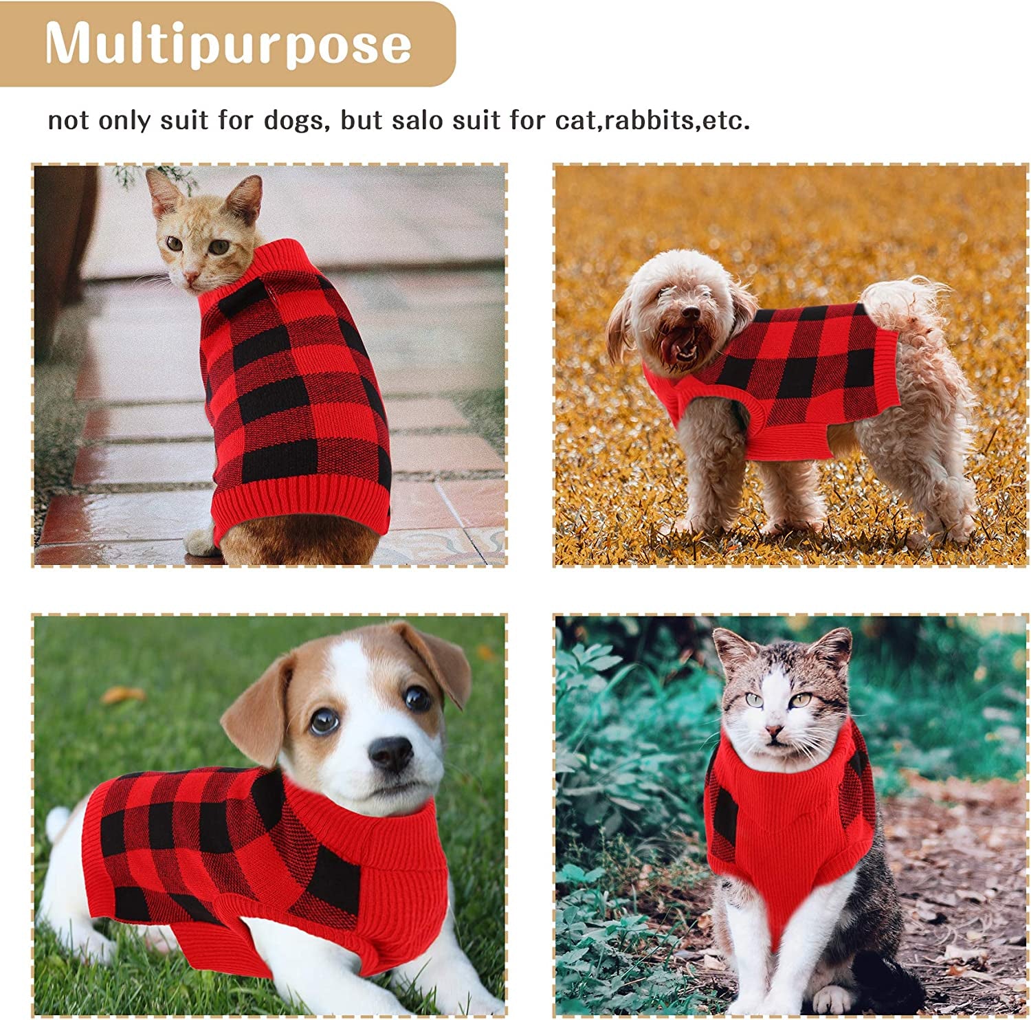 ASENKU Dog Sweater, Pet Plaid Sweater for Small Medium Large Dogs, Winter Warm Pet Christmas Sweater with Leash Hole, Red, XS Animals & Pet Supplies > Pet Supplies > Dog Supplies > Dog Apparel ASENKU   