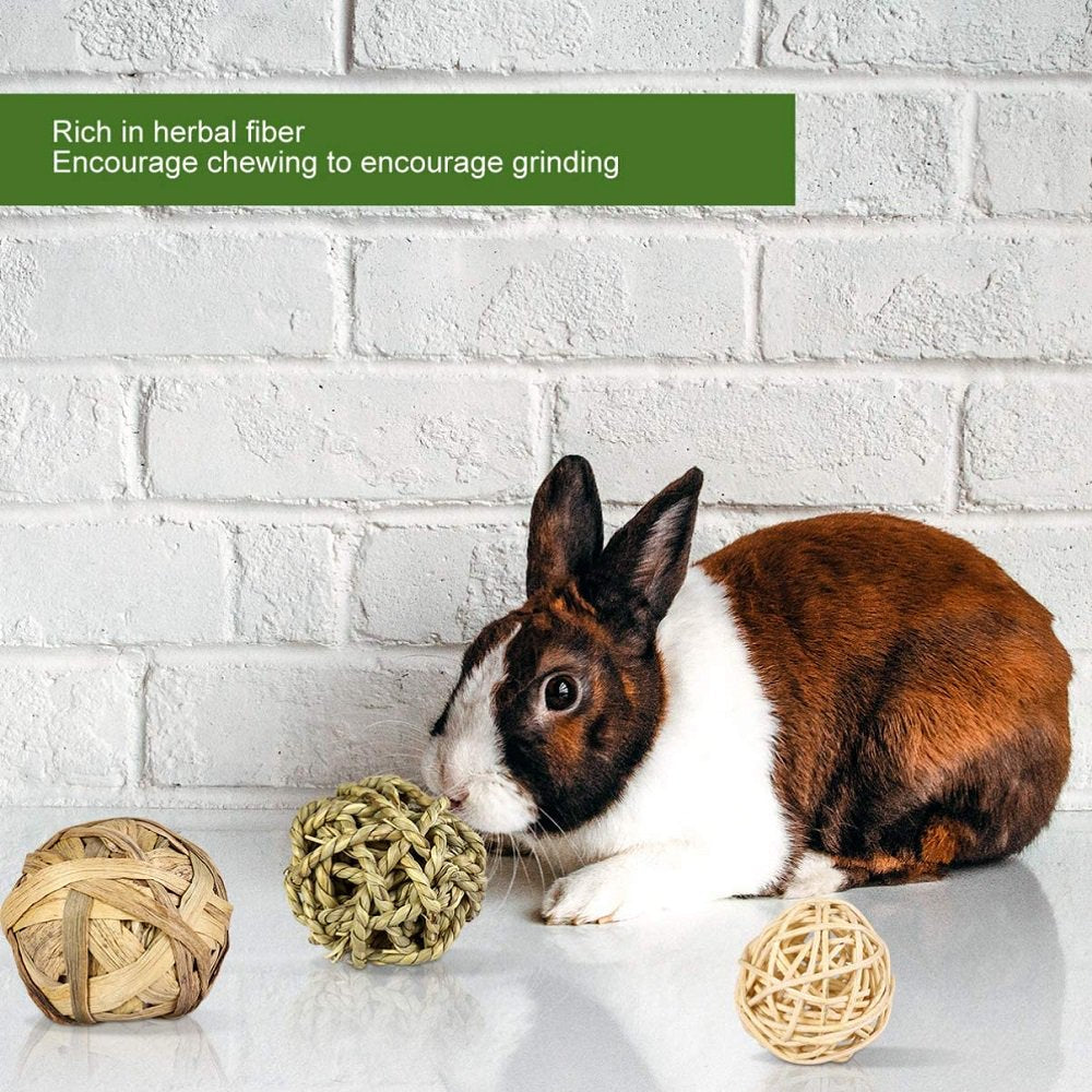 Popvcly Play Grass Balls Rolling Chew Toys and Gnawing Treats for Rabbits Guinea Pigs Chinchilla Bunny or Other Small Rodents, 3 P Animals & Pet Supplies > Pet Supplies > Small Animal Supplies > Small Animal Treats Popvcly   