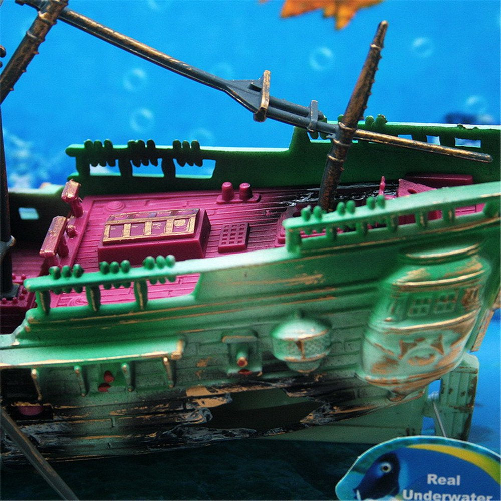 TANGNADE Aquarium Large Broken Boat Shape Fish Tank Separated Sunk Shipwreck Wreck Decor Animals & Pet Supplies > Pet Supplies > Fish Supplies > Aquarium Decor TANGNADE   