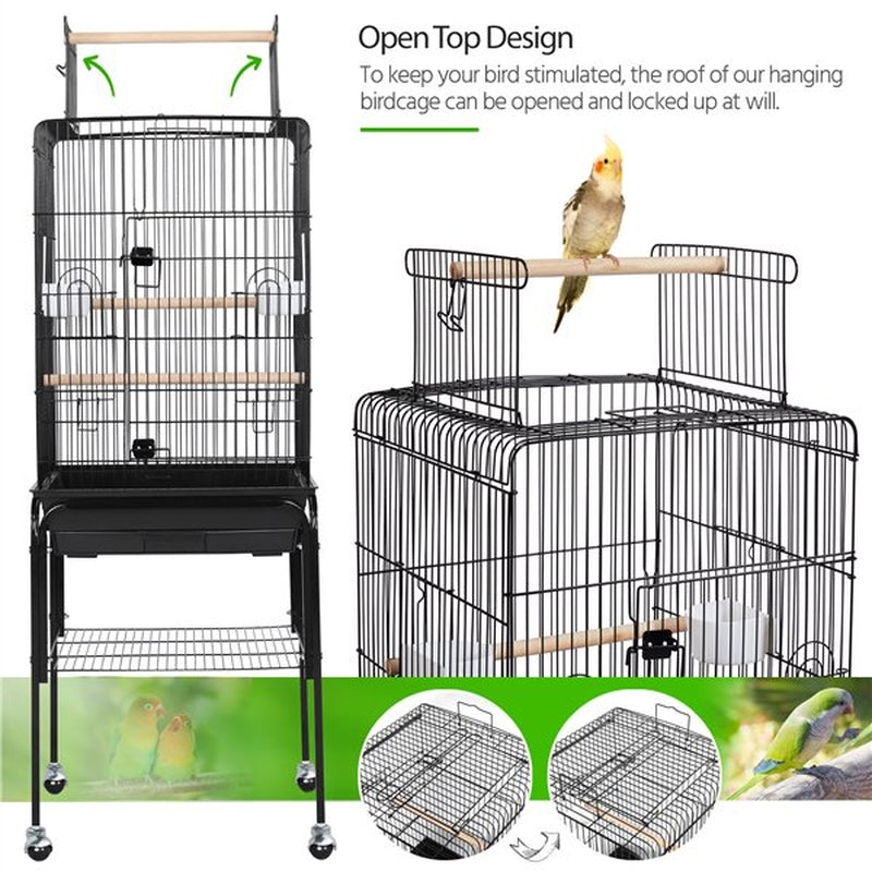 Smilemart 53.5" Metal Rolling Bird Cage with Play Top Stand, Black Animals & Pet Supplies > Pet Supplies > Bird Supplies > Bird Cages & Stands SmileMart   