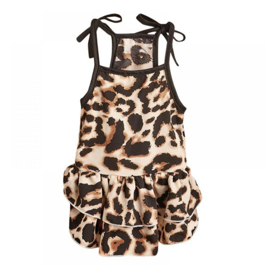Dog Dress Leopard Dog Clothes for Small Dogs Girl Puppy Tulle Dress Cat Apparel Pet Outfit, Brown, L Animals & Pet Supplies > Pet Supplies > Dog Supplies > Dog Apparel Savlot L Brown 