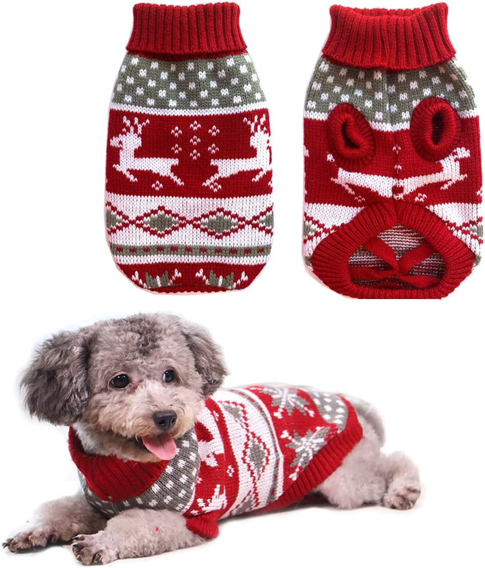 Vehomy Dog Christmas Sweaters Pet Winter Knitwear Xmas Clothes Classic Warm Coats Reindeer Snowflake Argyle Sweater for Kitty Puppy Cat-L Animals & Pet Supplies > Pet Supplies > Dog Supplies > Dog Apparel Vehomy Large  