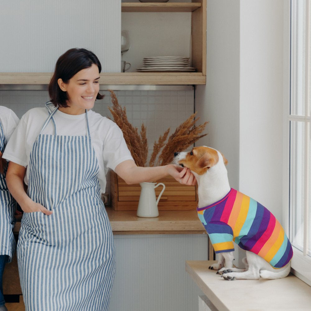 BRKURLEG Dog Striped T-Shirt, Breathable Colorful Cotton Pet Sweatshirt with Stripes for Puppies Cats Small Medium Large Dogs, Cat Dog Pajamas, Pet Apparel Animals & Pet Supplies > Pet Supplies > Dog Supplies > Dog Apparel BRKURLEG   