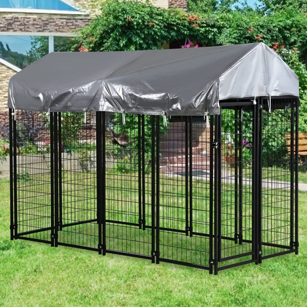 75 X 375 X 58 Heavy Duty Dog Crate Cage Kennellarge Outdoor Dog Yard Kennel Pet Playpen Housewire Metal Pet Cage Fence Play Pen Crates W UV Protection Waterproof Shade Cover Roof Secure Lock