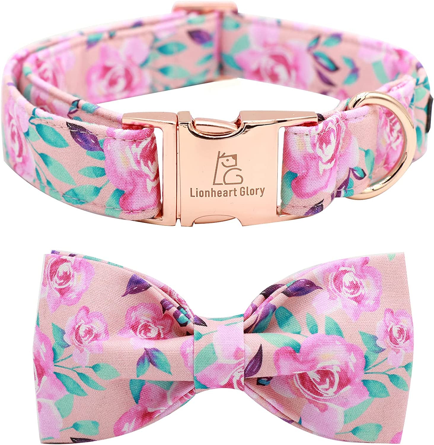 Lionheart Glory Floral Rose Print Dog Collar Adjustable Soft Dog Collar with Bowtie, Girl Pet Collars for X-Small Small Medium Large Dogs Animals & Pet Supplies > Pet Supplies > Dog Supplies > Dog Apparel Lionheart glory A:Pink Peony X-Small (Pack of 1） 