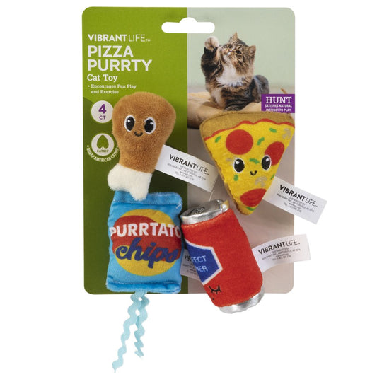 Vibrant Life Pizza Purty Plush Catnip Filled Cat Toys for Cats and Kittens, 4 Pack Animals & Pet Supplies > Pet Supplies > Cat Supplies > Cat Toys Vibrant Life   