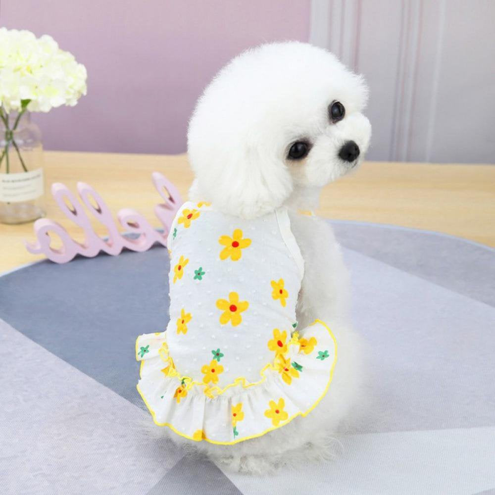 Balems Dogs Dresses Floral Pattern Eelgant Princess Dog Dress for Small Dogs Spring Summer Cat Dress Dog Apparel Animals & Pet Supplies > Pet Supplies > Cat Supplies > Cat Apparel Balems M Yellow 