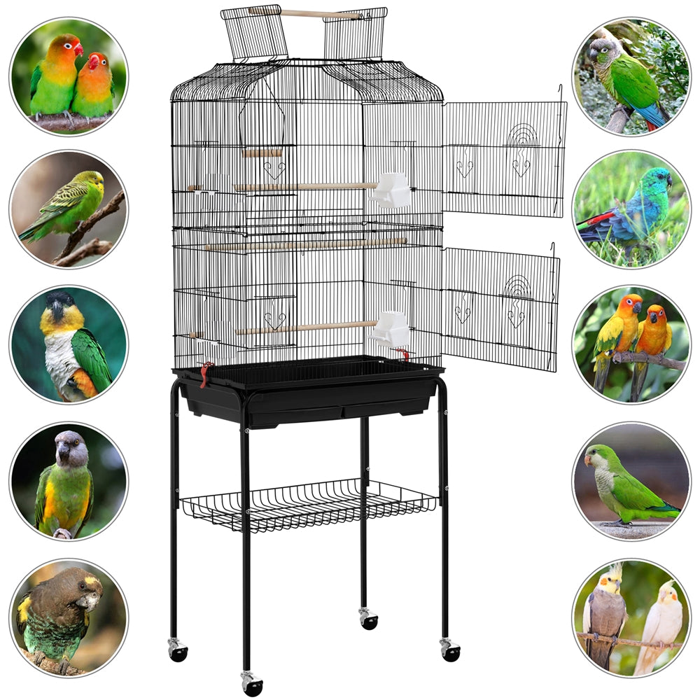 Topeakmart 67.5" H Open Top Metal Birdcage Large Rolling Parrot Cage with Detachable Stand, Black Animals & Pet Supplies > Pet Supplies > Bird Supplies > Bird Cages & Stands Topeakmart   