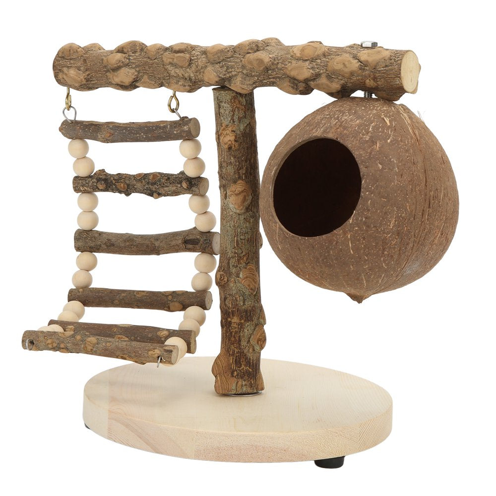 Fyydes Birds Cage Toy,Tabletop T Birds Perch,Bird T Play Stand Natural Tabletop T Birds Perch Cage Toy with Base Climbing Ladder and Coconut Shell Animals & Pet Supplies > Pet Supplies > Bird Supplies > Bird Cages & Stands Fyydes   