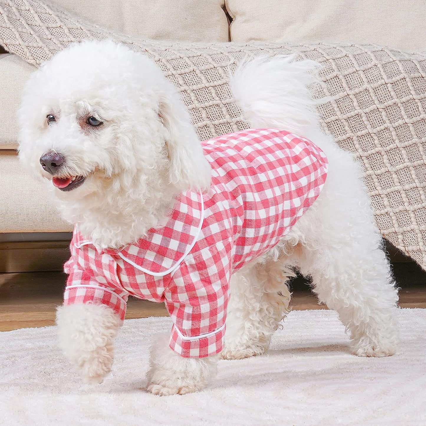 Knuffelen Dog Shirt Cotton Plaid Pajamas Puppy Clothes for Small Dogs Cats Stylish Pet Pjs Sleepwear Soft Breathable Pink S Animals & Pet Supplies > Pet Supplies > Dog Supplies > Dog Apparel Knuffelen   