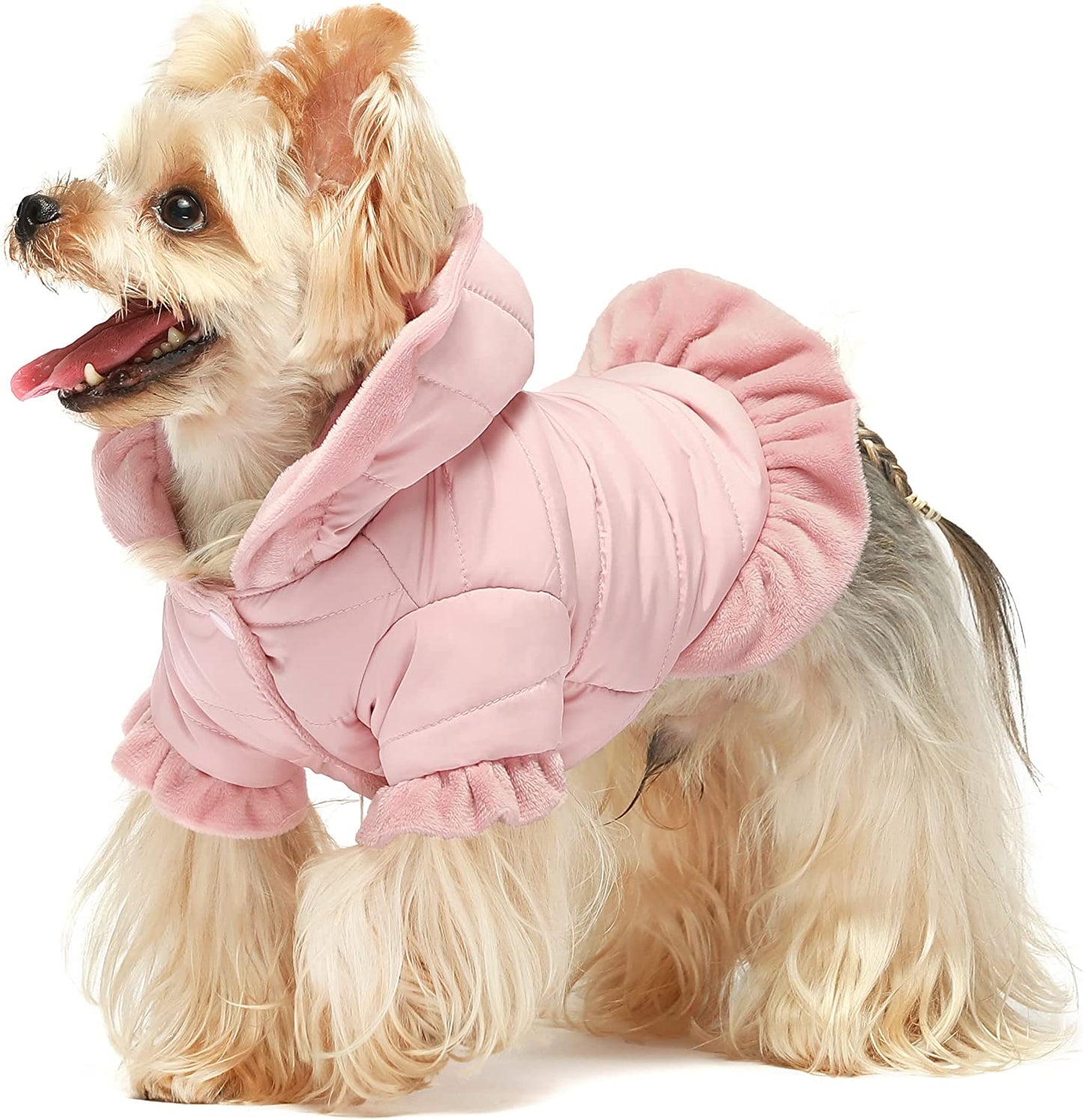 Fitwarm Ruffle Dog Coat, Puffer Jacket, Dog Winter Clothes for Small Dogs Girl, Pet Cat Hooded Outfit, Pink, Xsmall Animals & Pet Supplies > Pet Supplies > Dog Supplies > Dog Apparel Fitwarm Pink Medium 