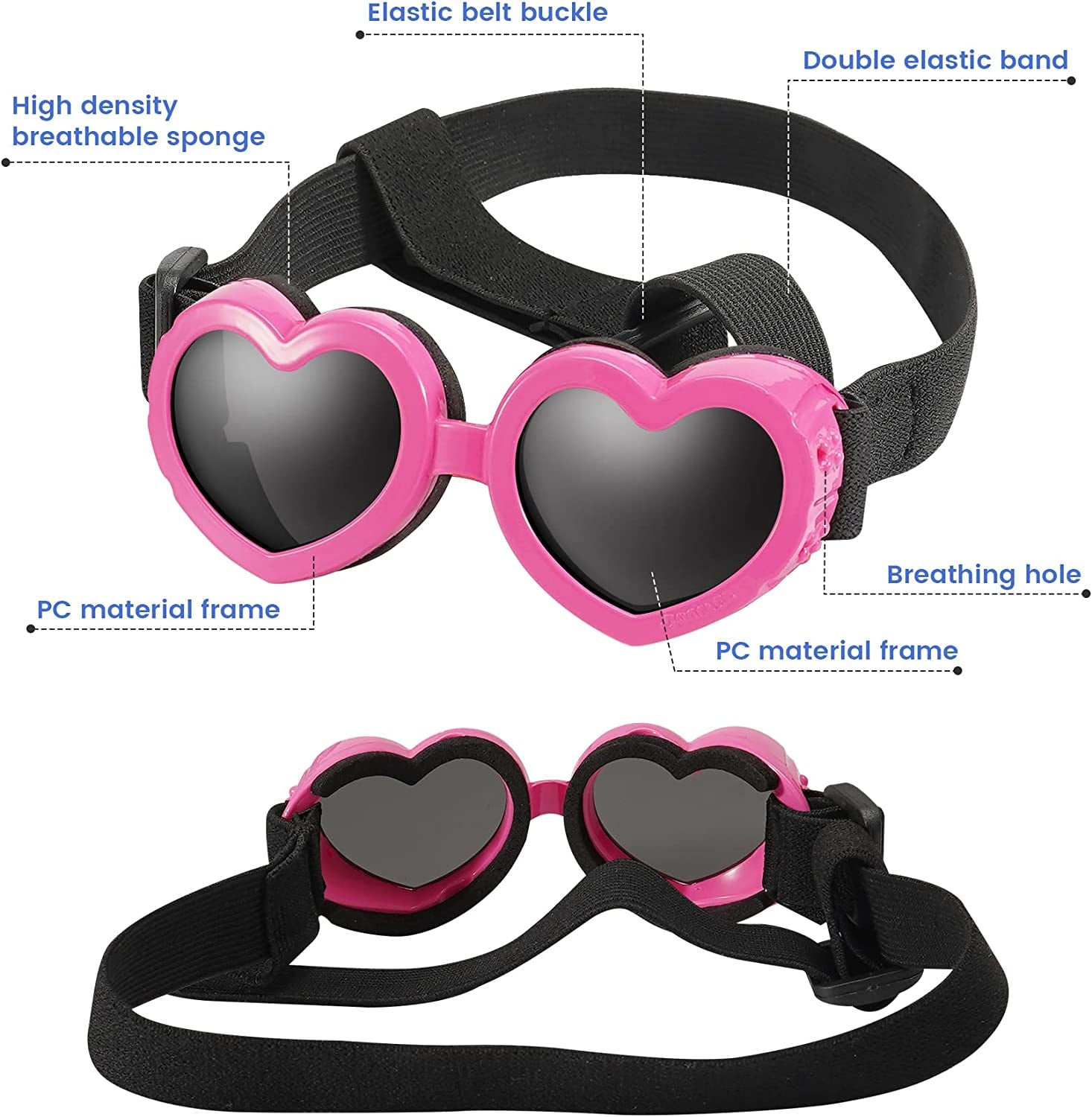 APOSU Dog Sunglasses Small Breed Goggles UV Protection with Adjustable Strap Doggy Heart Shape Anti-Fog Sunglasses Eye Wear Protection for Puppy Sun Glasses Doggie Windproof Glasses (Pink) Animals & Pet Supplies > Pet Supplies > Dog Supplies > Dog Apparel APOSU   