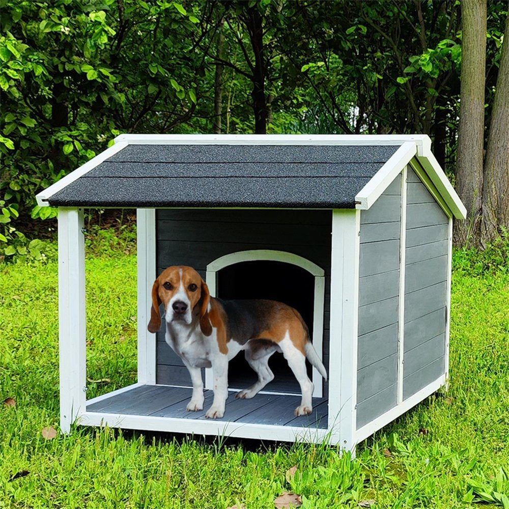 Pefilos 47.2" Large Wooden Dog House for Outdoor & Indoor Dog Crate, Rabbit Hutch Cabin Style, with Porch Pet Cages for Cats Guinea Pig Hutch, 1 Doors Animals & Pet Supplies > Pet Supplies > Dog Supplies > Dog Houses Pefilos M-Dark Gray  