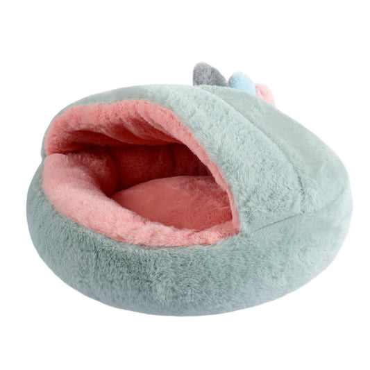 Plush Pet Dog Cat Bed Cave Covered Hooded Kennel round Cuddler Washable
