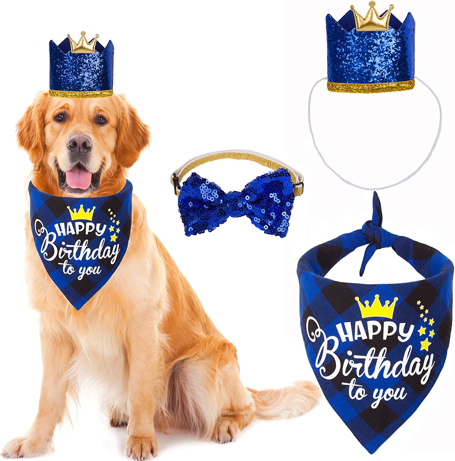 ADOGGYGO Dog Birthday Party Supplies, Dog Birthday Hat Bandana Scarf with Cute Dog Bow Tie for Small Medium Dogs Pets Animals & Pet Supplies > Pet Supplies > Dog Supplies > Dog Apparel ADOGGYGO   