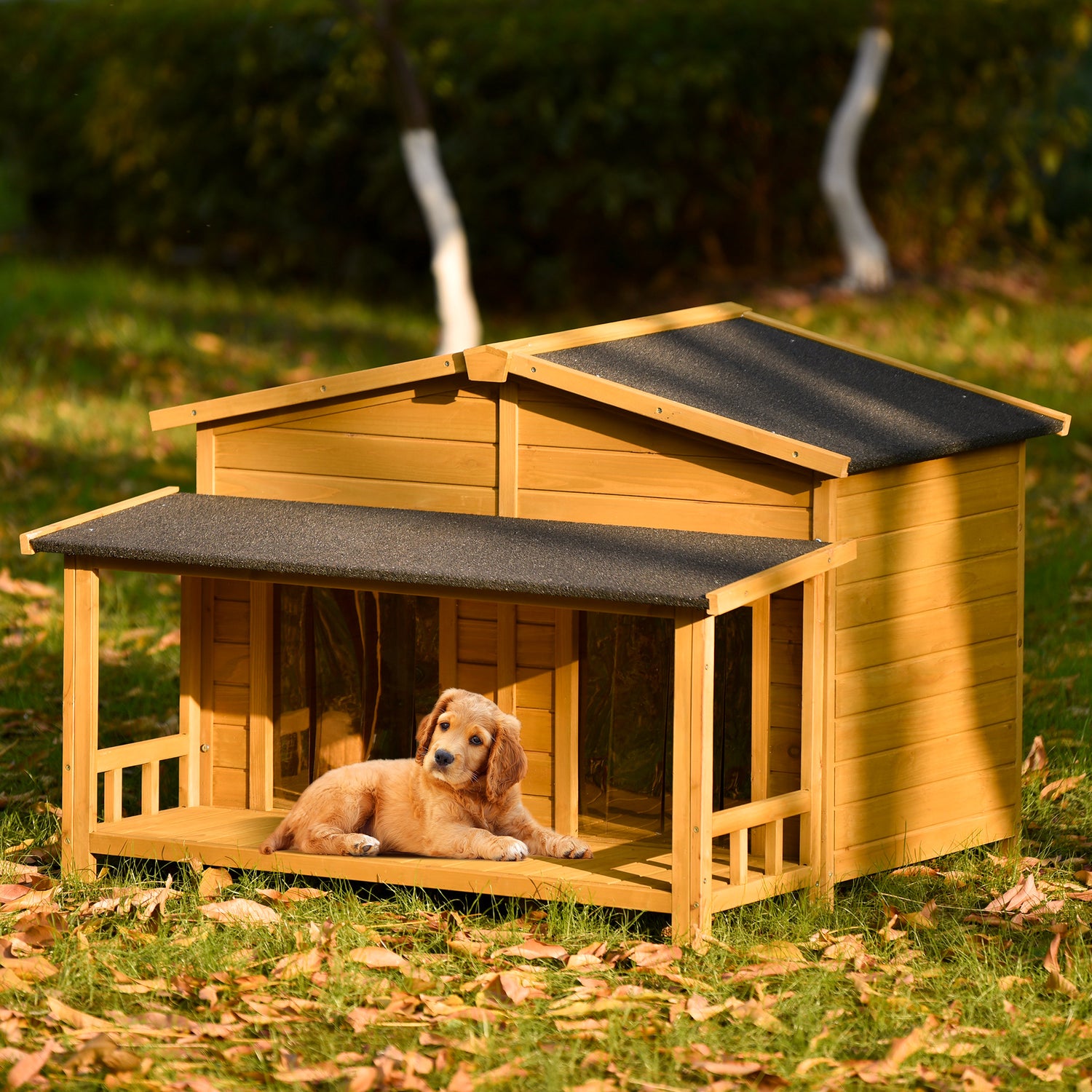 Atotoa 47.2" Large Wooden Dog House Outdoor, Outdoor & Indoor Dog Crate, Cabin Style, with Porch, 2 Doors Animals & Pet Supplies > Pet Supplies > Dog Supplies > Dog Houses Atotoa   