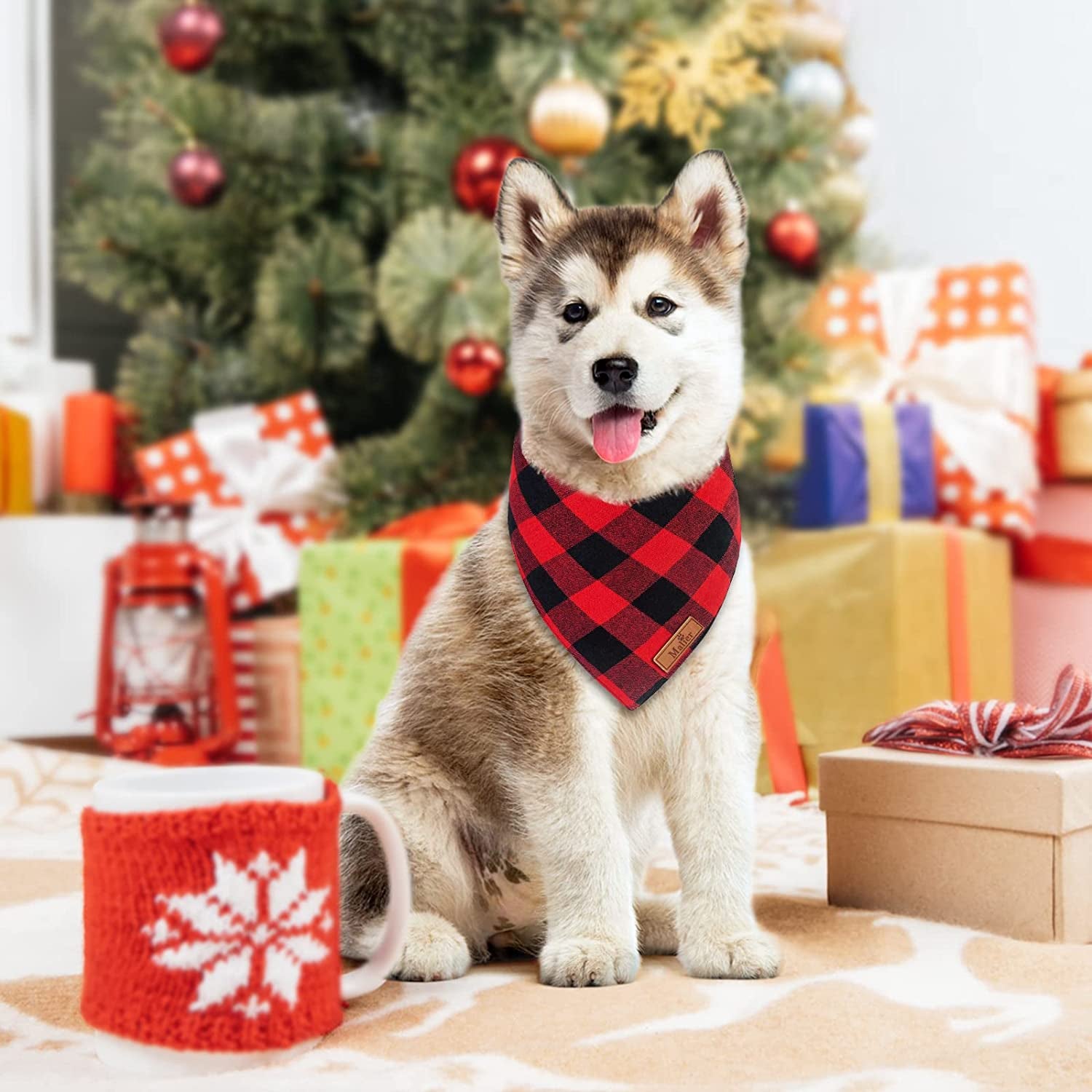 Malier 2 Pack Dog Christmas Bandanas, Classic Buffalo Red Plaid Pet Bandana Scarf Triangle Bibs Kerchief Pet Costume Outfit Accessories for Small Medium Large and Extra Large Dogs Cats Pets (Large) Animals & Pet Supplies > Pet Supplies > Dog Supplies > Dog Apparel Malier   