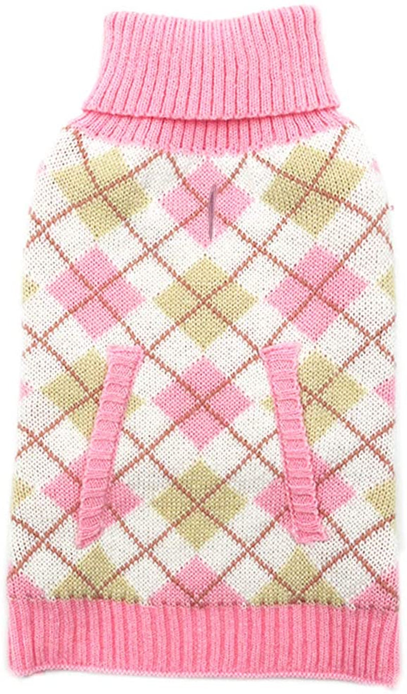 KYEESE Valentines Day Dogs Sweaters for Small Dogs Thicken Turtleneck Pink Doggie Sweater with Leash Hole Knit Pullover Pet Clothes Animals & Pet Supplies > Pet Supplies > Dog Supplies > Dog Apparel kyeese Plaid (Pink) X-Large (19-25lbs) 