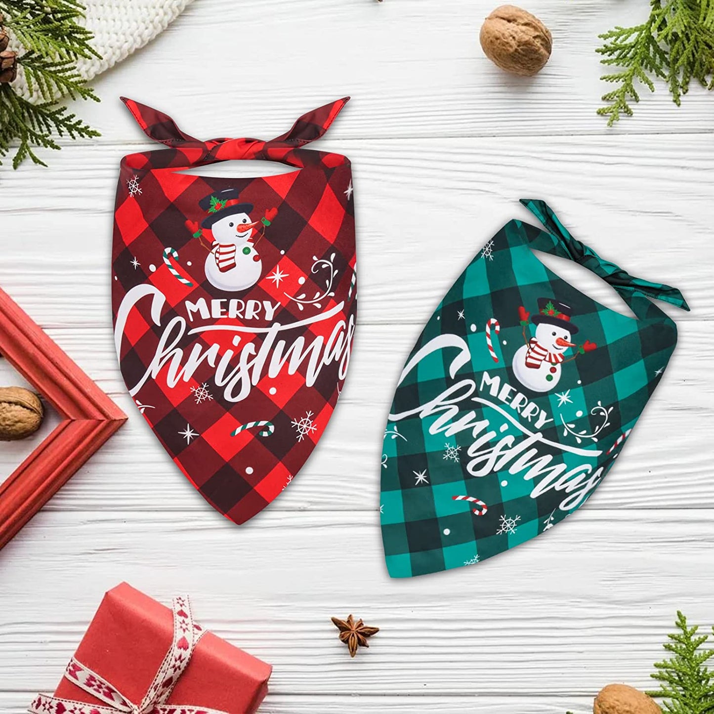 GUOYIHUA Christmas Dog Bandanas, Christmas Dog Bandana Classic Plaid Pet Scarf, Double-Layer Triangle Bibs Kerchief Merry Christmas Pet Bandana for Small Medium Large Dogs Cats Pets (Polyester, 2PCS) Animals & Pet Supplies > Pet Supplies > Dog Supplies > Dog Apparel GUOYIHUA   