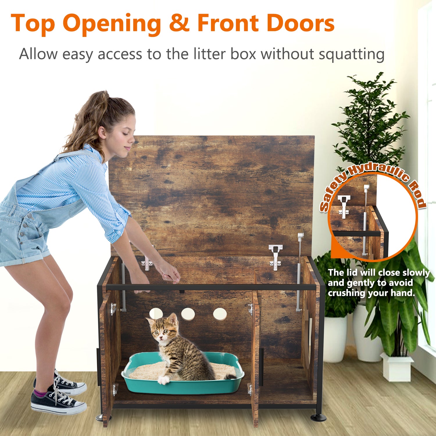 Natureasy Cat Litter Box Furniture Hidden Litterbox Enclosure Top Opening Cat Washroom Storage Bench Sturdy Large Enclosed Decorative Litter Tray Cabinet Side Table Cat House with Door & Entryway