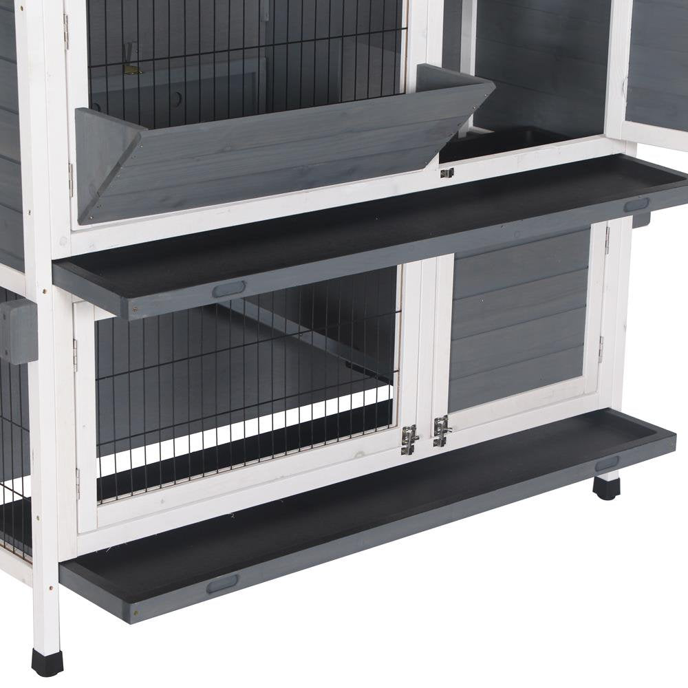 Ktaxon 48" 2-Tier Wooden Rabbit Hutch Chicken Coop Bunny Cage Wooden Small Animal Habitat with Tray White Gray Animals & Pet Supplies > Pet Supplies > Small Animal Supplies > Small Animal Habitats & Cages Ktaxon   