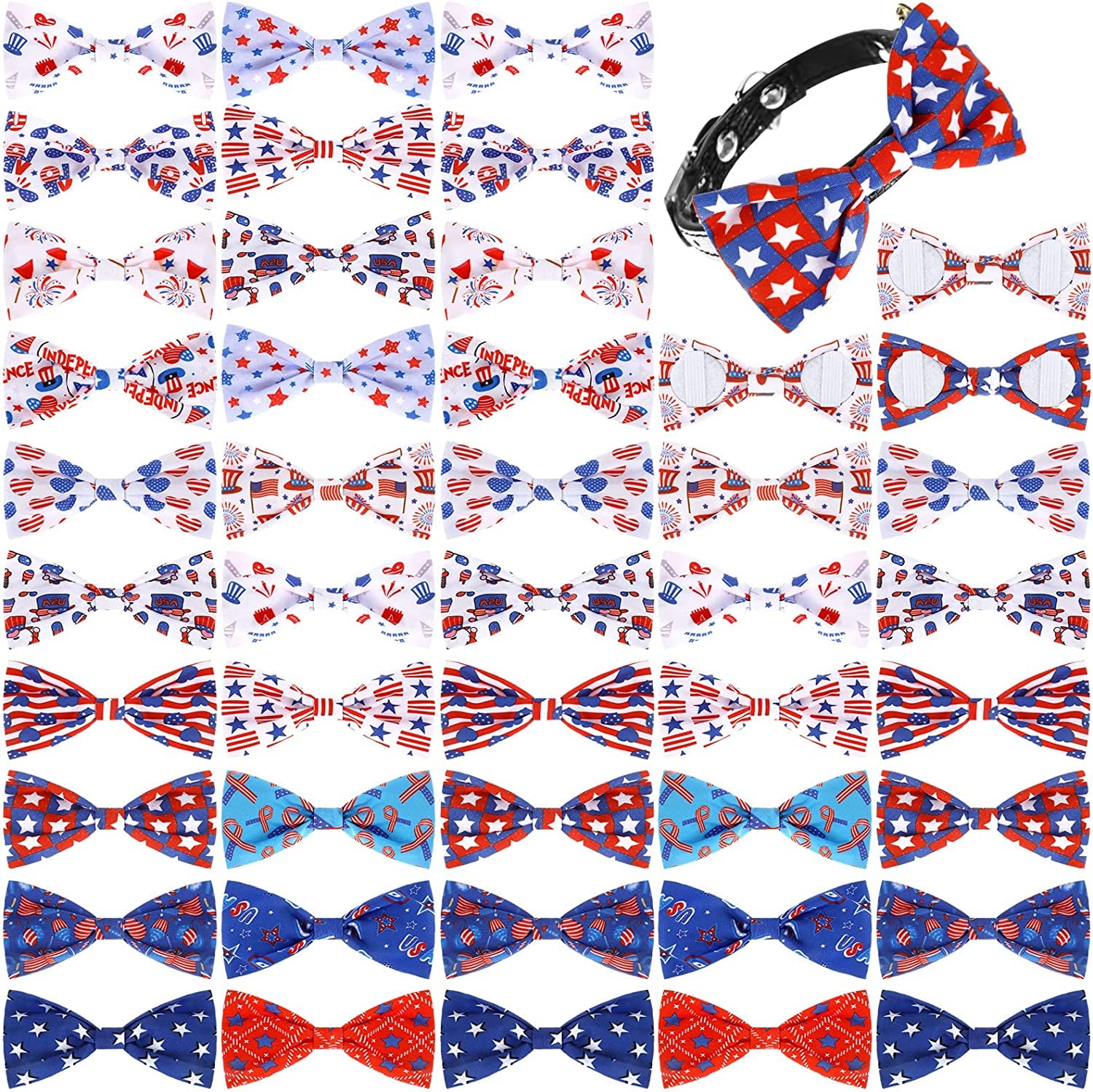 16 Pieces Dog Bow Ties Slide Dog Collar Bows Summer Hawaiian Styles Dog Collar Attachment Bows with Rubber Bands Dog Bow Ties for Large Dogs Spring Summer Grooming Independence Day(Classic Style) Animals & Pet Supplies > Pet Supplies > Dog Supplies > Dog Apparel Weewooday Star Style  