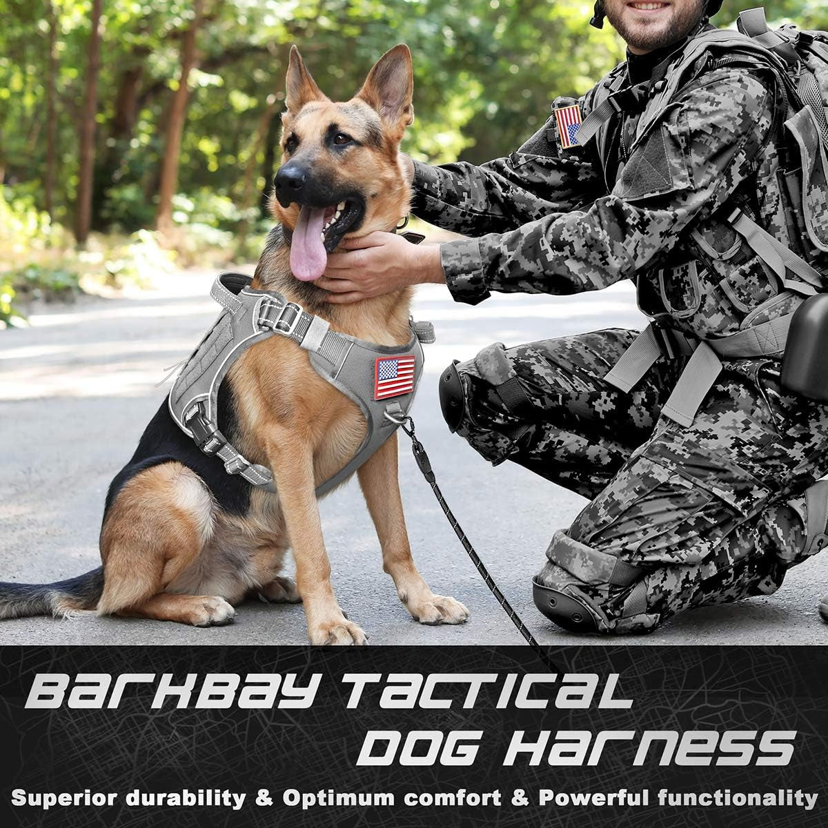 Tactical Dog Harness Large,Military Service Weighted Dog Vest Harness Working Dog MOLLE Vest with Loop Panels,No-Pull Training Harness with Leash Clips for Walking Hiking Hunting(Grey,M) Animals & Pet Supplies > Pet Supplies > Dog Supplies > Dog Apparel BARKBAY   