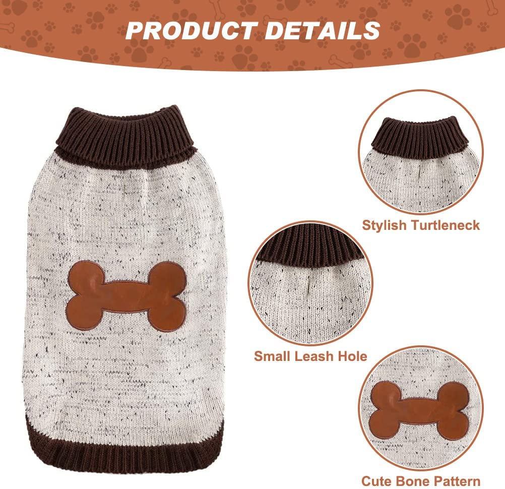 BINGPET Turtle Neck Dog Sweater - Brown Bone Pattern - Puppy Winter Warm Cloth for Small Medium Large Dogs Animals & Pet Supplies > Pet Supplies > Dog Supplies > Dog Apparel BBPET   