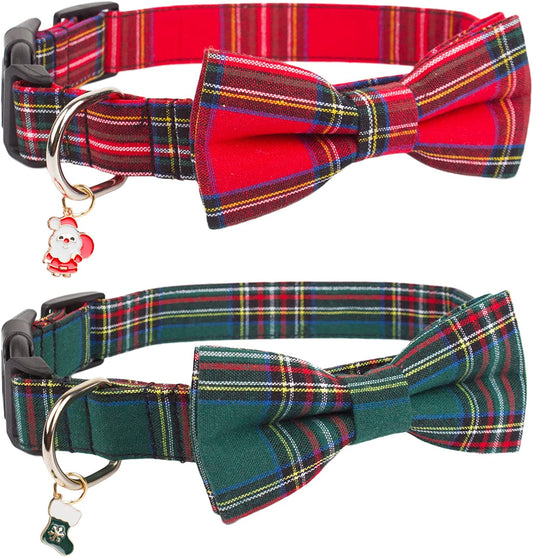 PTDECOR Christmas Dog Collar with Bow, Adjustable Christmas Plaid Dog Collars with Removable Bowtie Christmas Collars for Small Medium Large Dogs Pets (Red&Green, Small) Animals & Pet Supplies > Pet Supplies > Dog Supplies > Dog Apparel PTDECOR Red&Green Large 