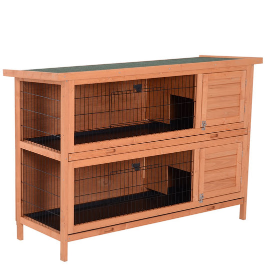 Pawhut 54" 2-Floor Large Rabbit Hutch Wooden Pet House Bunny Cage Small Animal Habitat with Lockable Doors Run Asphalt Roof for Outdoor Use Gray Animals & Pet Supplies > Pet Supplies > Small Animal Supplies > Small Animal Habitats & Cages Aosom LLC Orange  