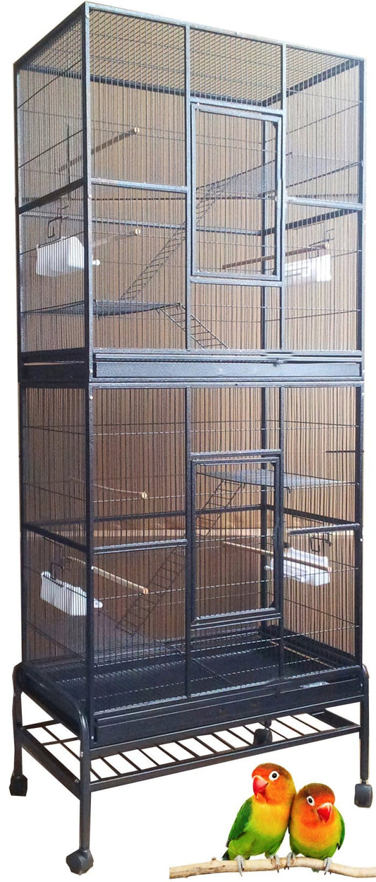 76" X-Large Double Stacker Wrought Iron Cage Bird Flight Parrot Breeding Rolling Stand Cage for Cockatiel Conure Canary Aviary Finches Budgies Animals & Pet Supplies > Pet Supplies > Bird Supplies > Bird Cages & Stands Mcage   