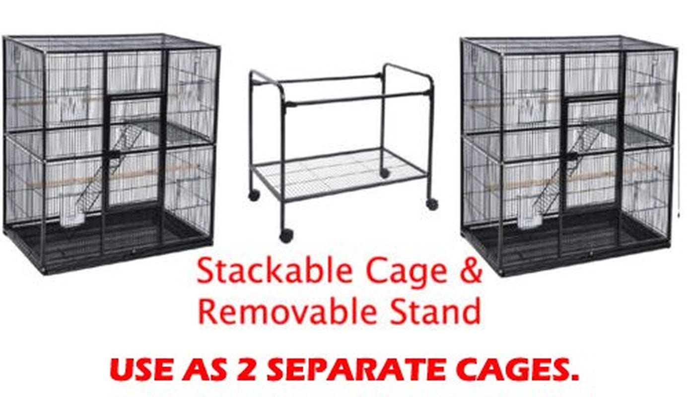 76" X-Large Double Stacker Wrought Iron Cage Bird Flight Parrot Breeding Rolling Stand Cage for Cockatiel Conure Canary Aviary Finches Budgies Animals & Pet Supplies > Pet Supplies > Bird Supplies > Bird Cages & Stands Mcage   