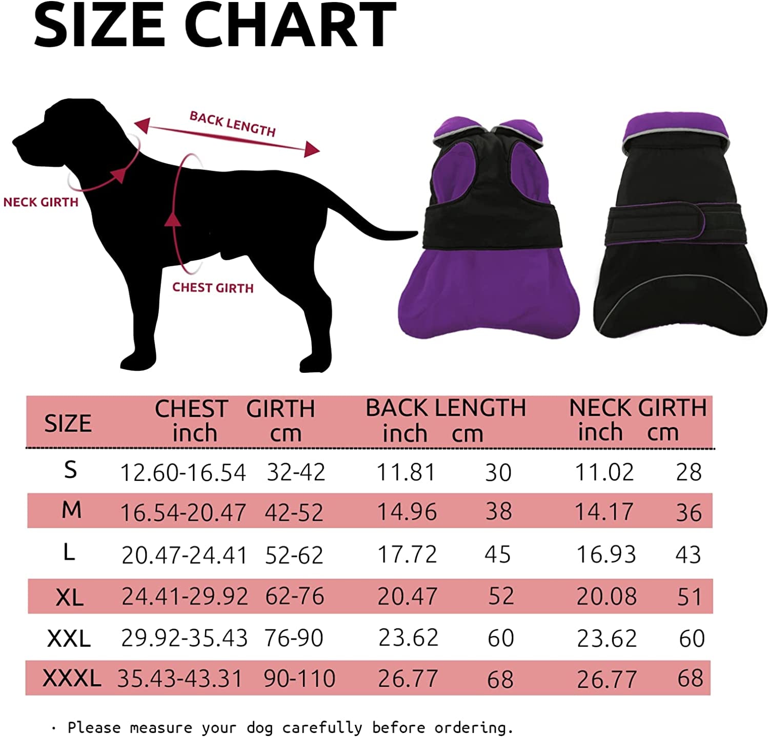 LETSQK Dog Coat, Waterproof and Windproof Dog Jacket, Reflective Safety Dog Vest, Thick Padded Warm Comfortable for Small, Medium & Large Dogs Indoor and Outdoor Use, Purplr, 2XL Animals & Pet Supplies > Pet Supplies > Dog Supplies > Dog Apparel LETSQK   