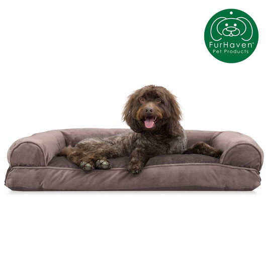 Furhaven Pet Products | Faux Fur & Velvet Pillow Sofa Pet Bed for Dogs & Cats, Driftwood Brown, Large Animals & Pet Supplies > Pet Supplies > Cat Supplies > Cat Beds FurHaven Pet Products L Driftwood Brown 