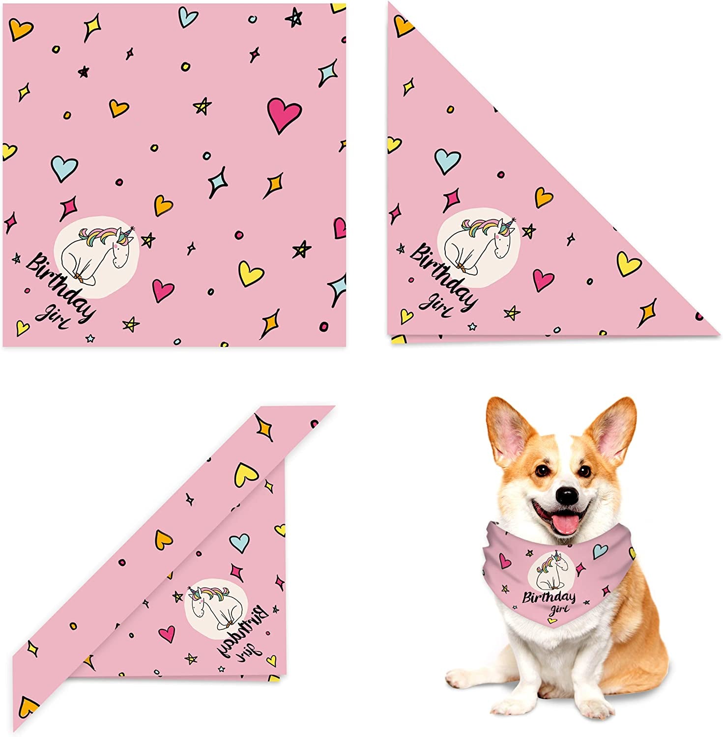 BANMODER Dog Birthday Bandana Square Scarf and Reusable Cute Doggie Birthday Party Hat with 0-8 Figures for Girls Boy (Pink) Animals & Pet Supplies > Pet Supplies > Dog Supplies > Dog Apparel BANMODER   