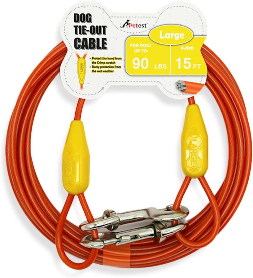 Petest 30Ft Tie-Out Cable with Crimp Cover for Heavy Dogs up to 125 Pounds Animals & Pet Supplies > Pet Supplies > Dog Supplies > Dog Apparel Petest Yellow & Orange 90lbs15ft 