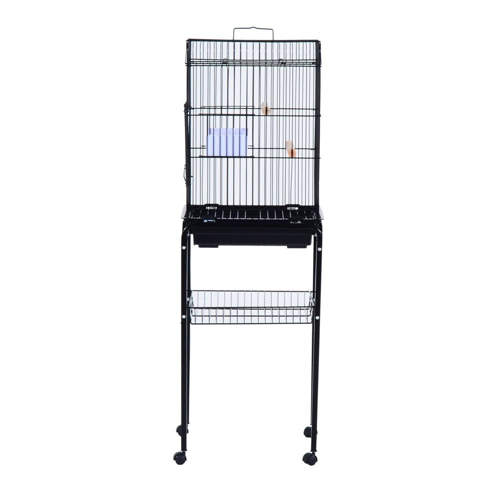 Pawhut 51" Metal Indoor Bird Cage Starter Kit with Detachable Rolling Stand, Storage Basket, and Accessories, Black Animals & Pet Supplies > Pet Supplies > Bird Supplies > Bird Cage Accessories Pawhut   