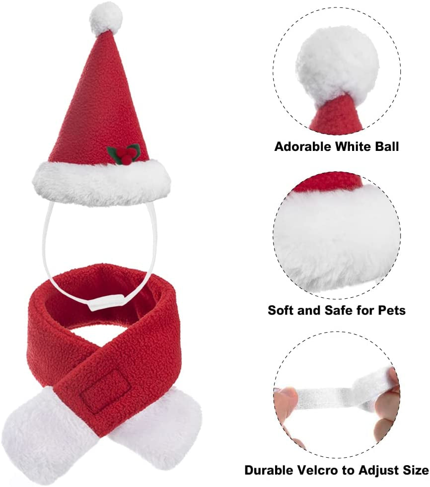 VALUCKEE Christmas Cat Costumes Santa Hats and Scarf, Adjustable Xmas Outfit Clothes with Bow Tie for Pet Small Dog, Winter Warm Snowflake Hat for Cat, Kitty Puppy Xmas Gift Present Animals & Pet Supplies > Pet Supplies > Dog Supplies > Dog Apparel VALUCKEE   